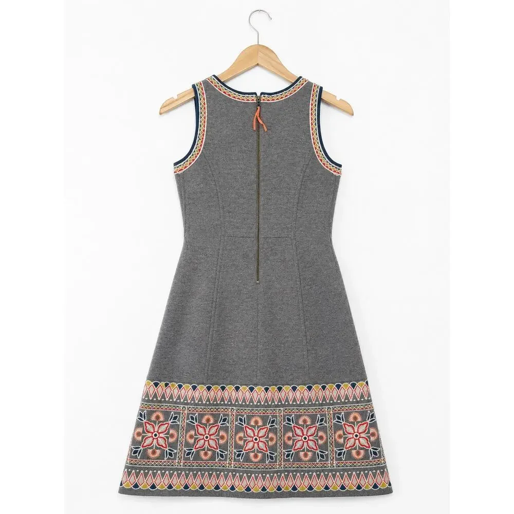 Maeve Anthropologie $248 Embroidered Artisan Sweater Knit Dress Lined Boho Mod 2